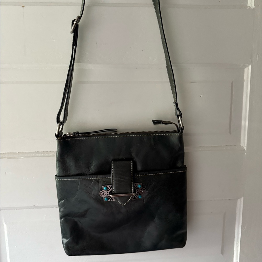 Firenze Bella Green Leather Crossbody Bag with Adjustable Strap